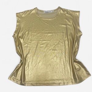 Rebecca Minkoff Gold Metallic Shimmer Spring Sleeveless Lightweight Top Sz M